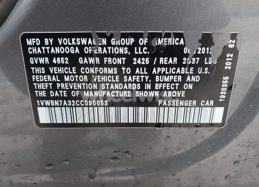Photo 9 of 2012 Volkswagen Passat 2.0L TDI SE (VIN 1VWBN7A32CC090053)