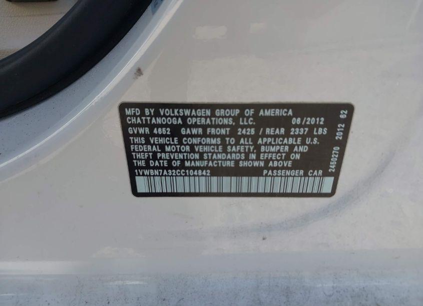 Photo 9 of 2012 Volkswagen Passat 2.0L TDI SE (VIN 1VWBN7A32CC104842)