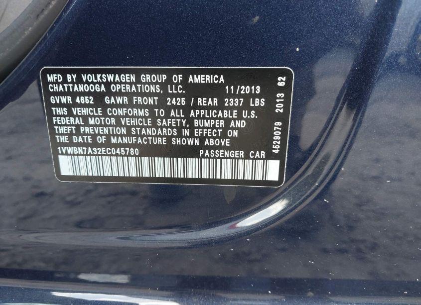 Photo 9 of 2014 Volkswagen Passat 2.0L TDI SE (VIN 1VWBN7A32EC045780)