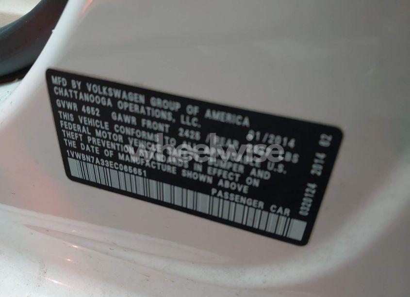 Photo 9 of 2014 Volkswagen Passat 2.0L TDI SE (VIN 1VWBN7A33EC065651)