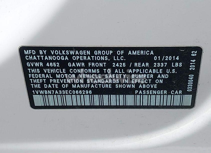 Photo 9 of 2014 Volkswagen Passat 2.0L TDI SE (VIN 1VWBN7A33EC066296)