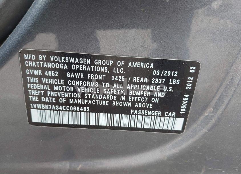 Photo 9 of 2012 Volkswagen Passat 2.0L TDI SE (VIN 1VWBN7A34CC066482)