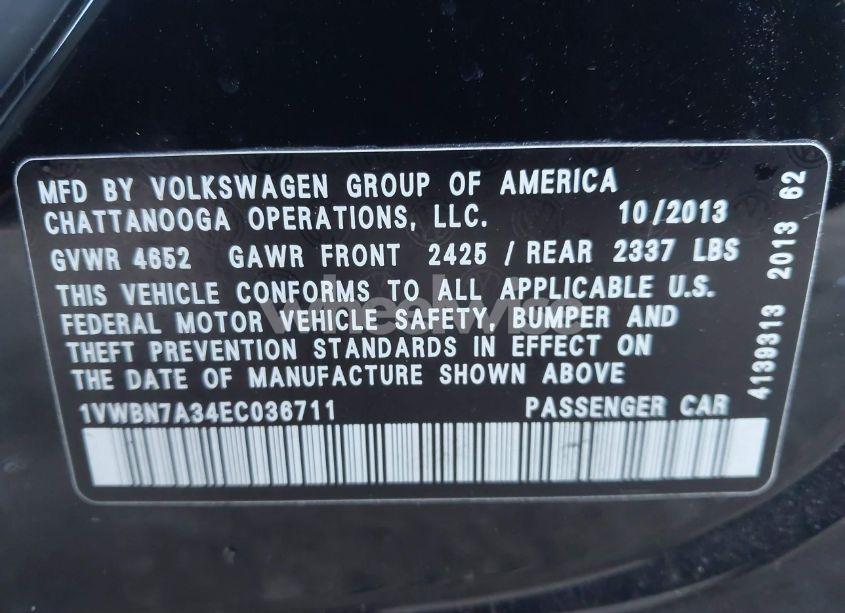 Photo 9 of 2014 Volkswagen Passat 2.0L TDI SE (VIN 1VWBN7A34EC036711)