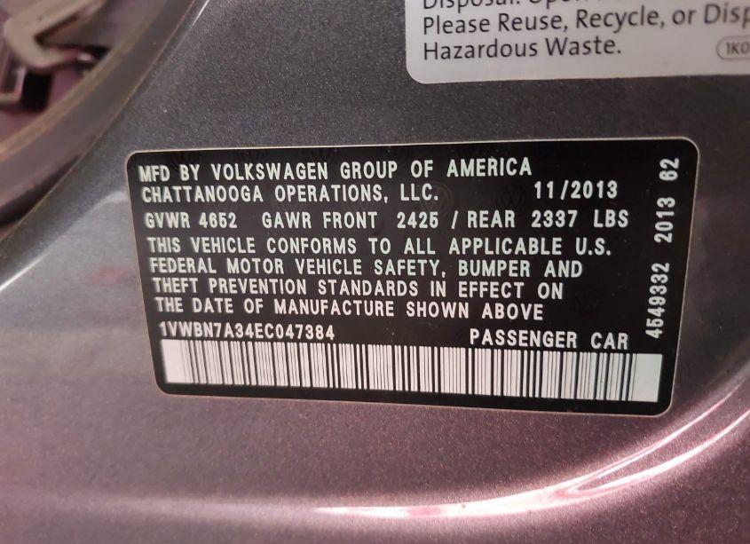 Photo 9 of 2014 Volkswagen Passat 2.0L TDI SE (VIN 1VWBN7A34EC047384)