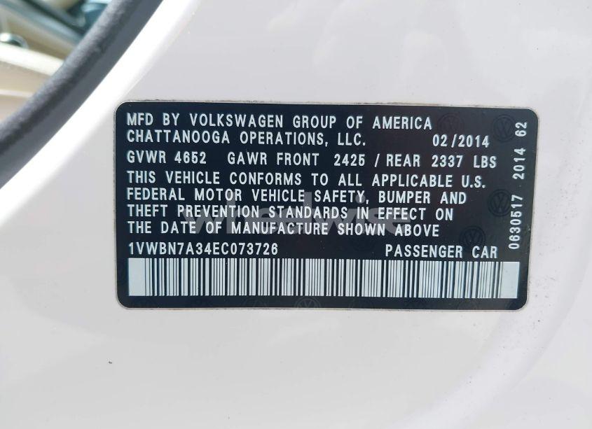 Photo 9 of 2014 Volkswagen Passat 2.0L TDI SE (VIN 1VWBN7A34EC073726)
