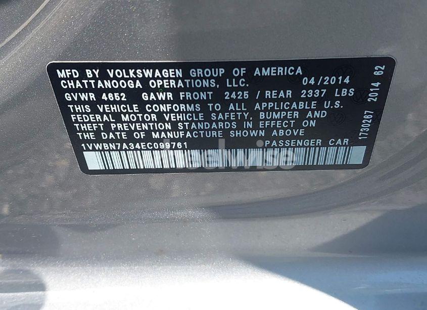 Photo 9 of 2014 Volkswagen Passat 2.0L TDI SE (VIN 1VWBN7A34EC099761)