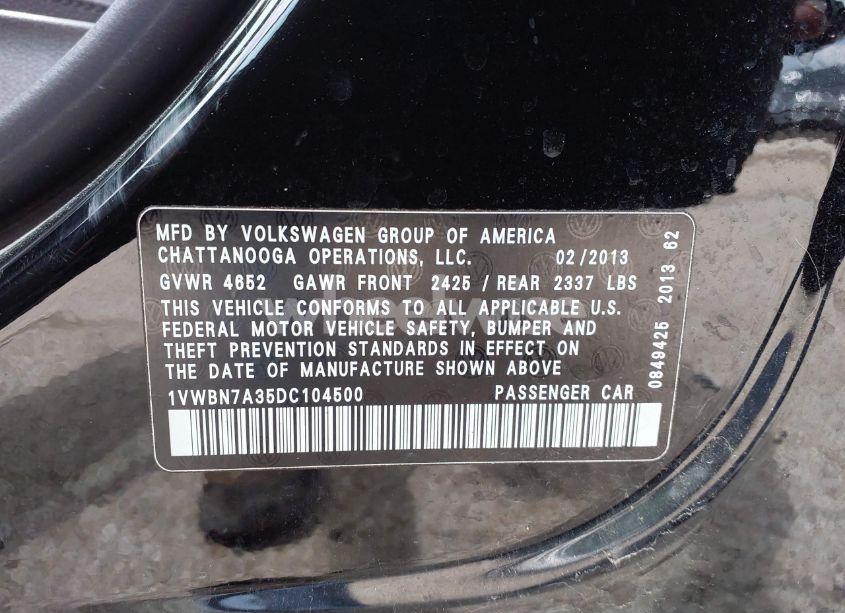 Photo 9 of 2013 Volkswagen Passat 2.0L TDI SE (VIN 1VWBN7A35DC104500)