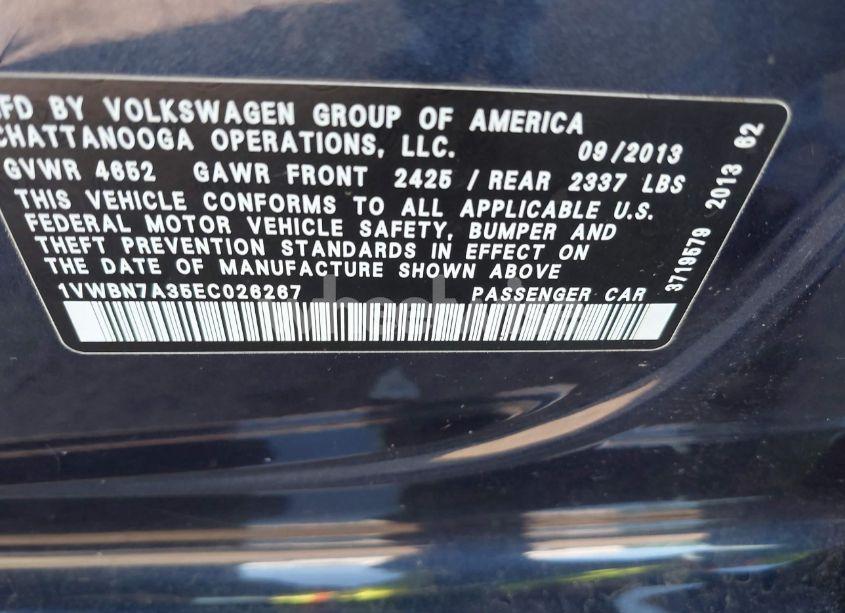 Photo 9 of 2014 Volkswagen Passat 2.0L TDI SE (VIN 1VWBN7A35EC026267)
