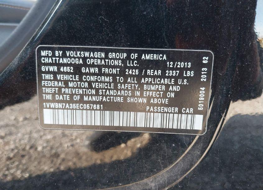 Photo 9 of 2014 Volkswagen Passat 2.0L TDI SE (VIN 1VWBN7A35EC057681)