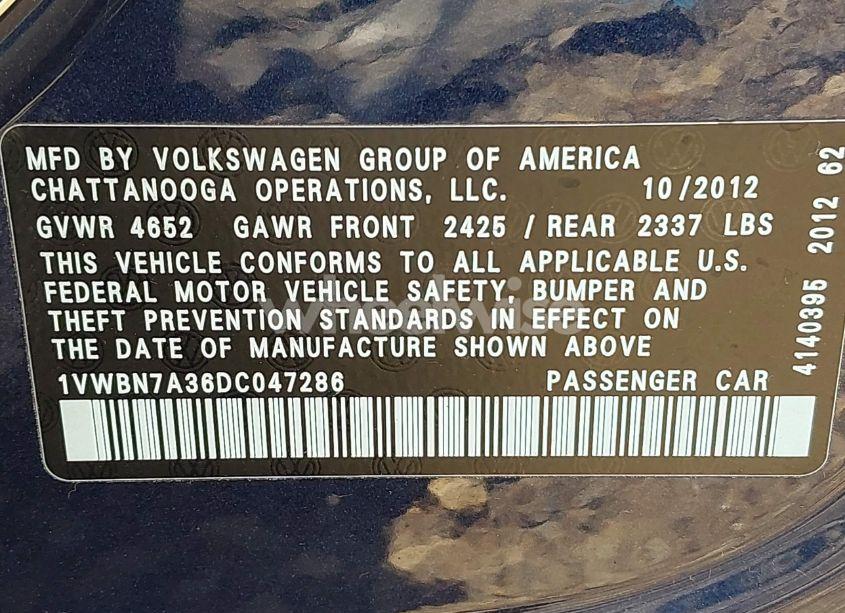 Photo 9 of 2013 Volkswagen Passat 2.0L TDI SE (VIN 1VWBN7A36DC047286)