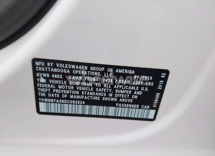 Photo 9 of 2013 Volkswagen Passat 2.0L TDI SE (VIN 1VWBN7A36DC082524)