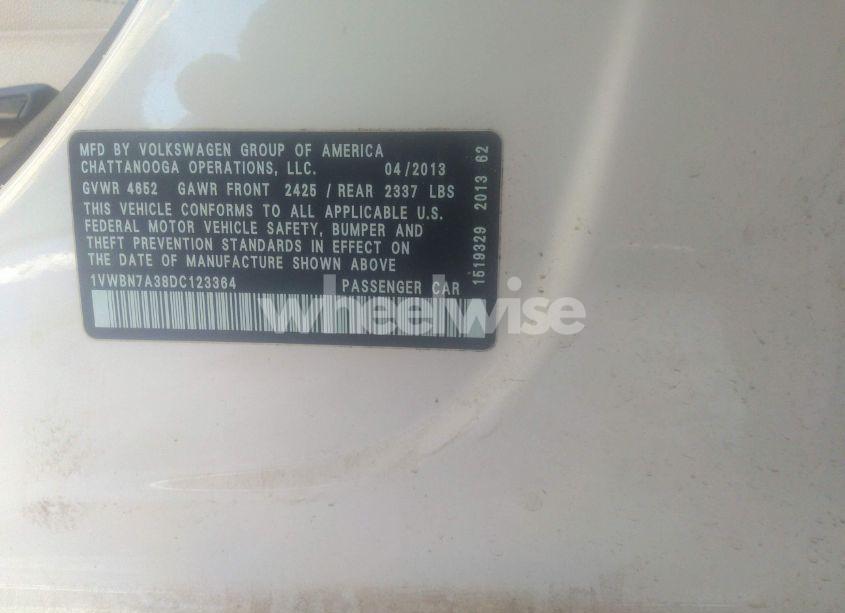 Photo 9 of 2013 Volkswagen Passat 2.0L TDI SE (VIN 1VWBN7A38DC123364)