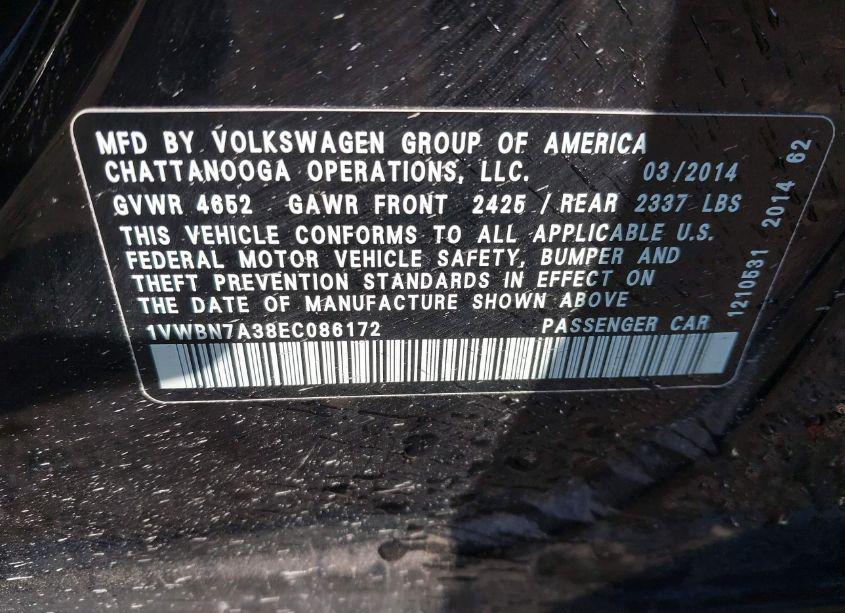 Photo 9 of 2014 Volkswagen Passat 2.0L TDI SE (VIN 1VWBN7A38EC086172)