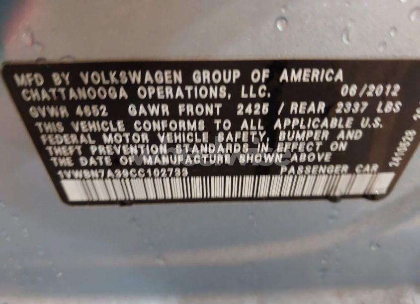 Photo 9 of 2012 Volkswagen Passat 2.0L TDI SE (VIN 1VWBN7A39CC102733)