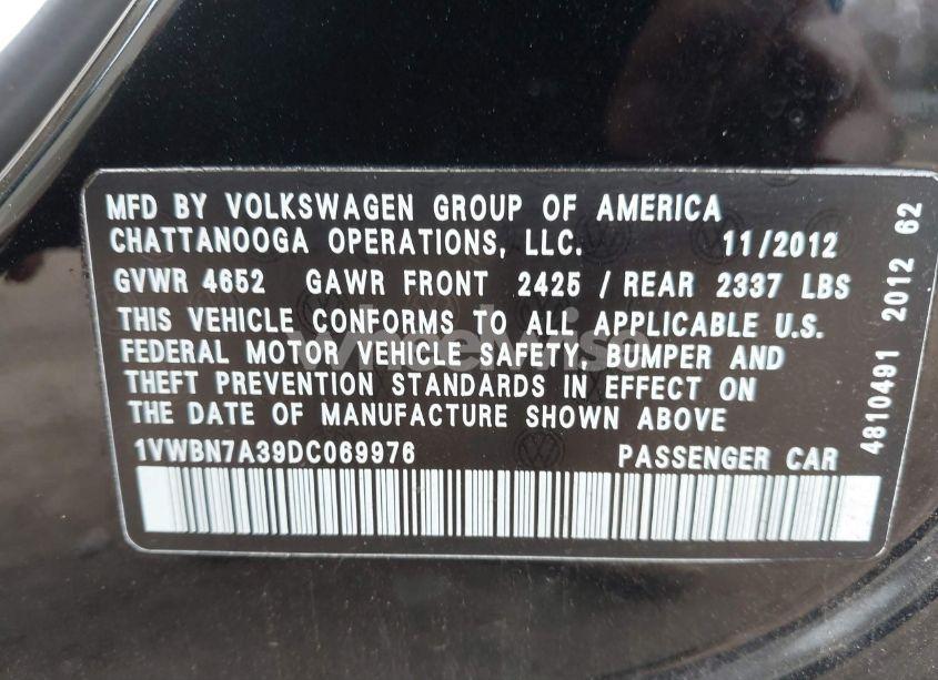 Photo 9 of 2013 Volkswagen Passat 2.0L TDI SE (VIN 1VWBN7A39DC069976)