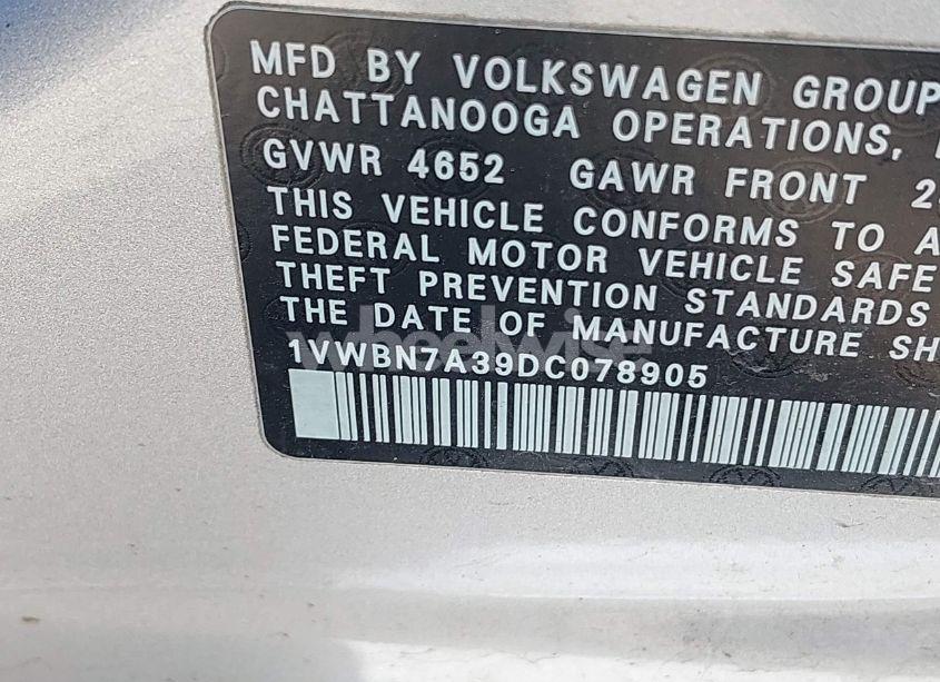 Photo 9 of 2013 Volkswagen Passat 2.0L TDI SE (VIN 1VWBN7A39DC078905)