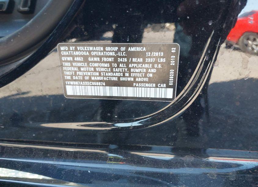 Photo 9 of 2014 Volkswagen Passat 2.0L TDI SE (VIN 1VWBN7A3XEC058874)