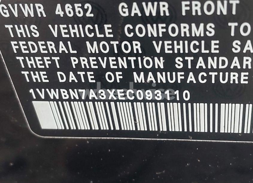 Photo 9 of 2014 Volkswagen Passat 2.0L TDI SE (VIN 1VWBN7A3XEC093110)