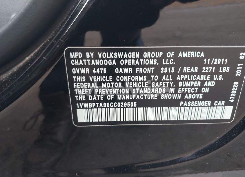 Photo 9 of 2012 Volkswagen Passat 2.5L SE (VIN 1VWBP7A30CC029505)