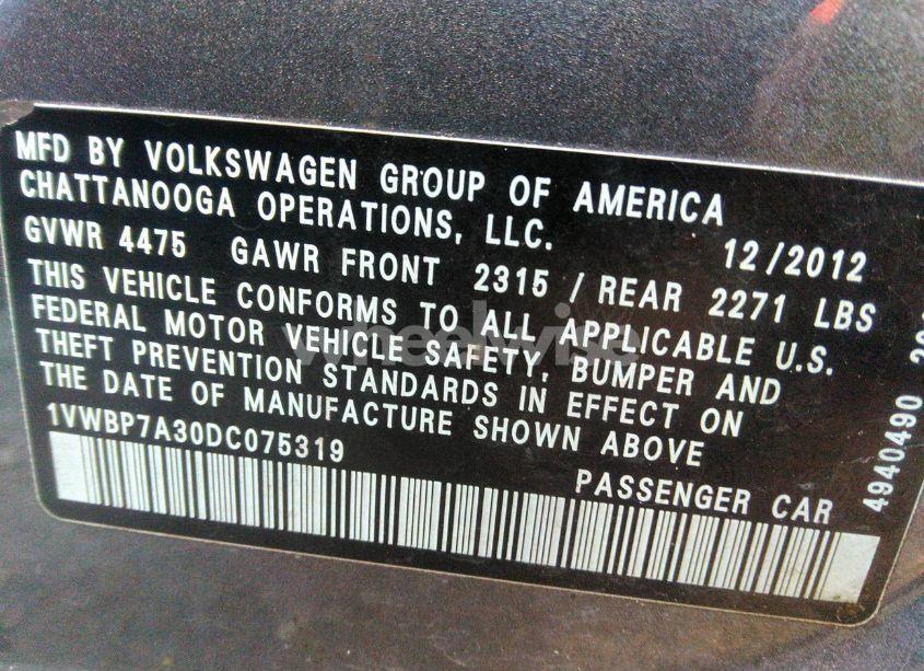 Photo 9 of 2013 Volkswagen Passat 2.5L SE (VIN 1VWBP7A30DC075319)