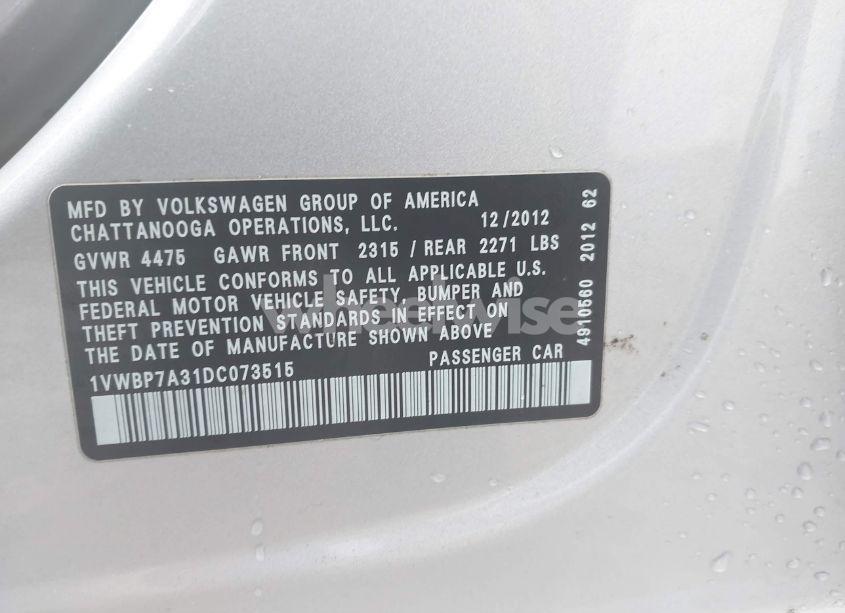 Photo 9 of 2013 Volkswagen Passat 2.5L SE (VIN 1VWBP7A31DC073515)