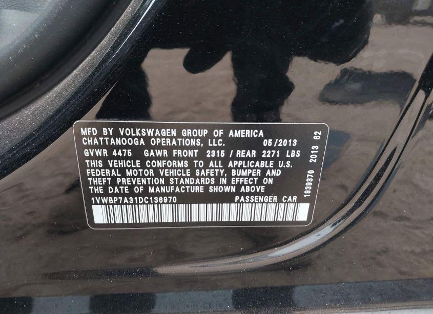 Photo 9 of 2013 Volkswagen Passat 2.5L SE (VIN 1VWBP7A31DC136970)