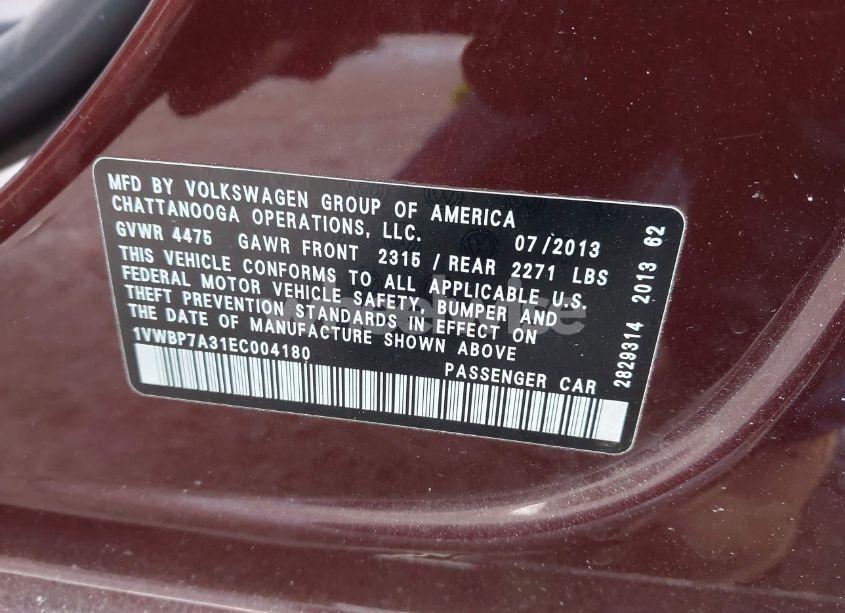 Photo 9 of 2014 Volkswagen Passat 2.5L SE (VIN 1VWBP7A31EC004180)