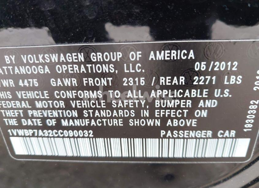 Photo 9 of 2012 Volkswagen Passat (VIN 1VWBP7A32CC090032)