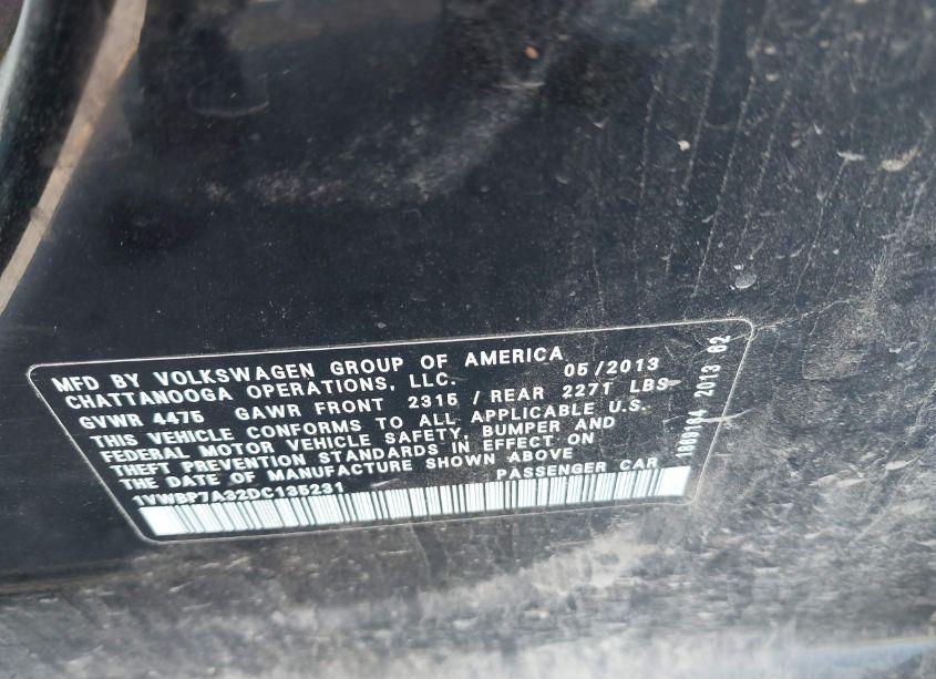 Photo 9 of 2013 Volkswagen Passat 2.5L SE (VIN 1VWBP7A32DC135231)