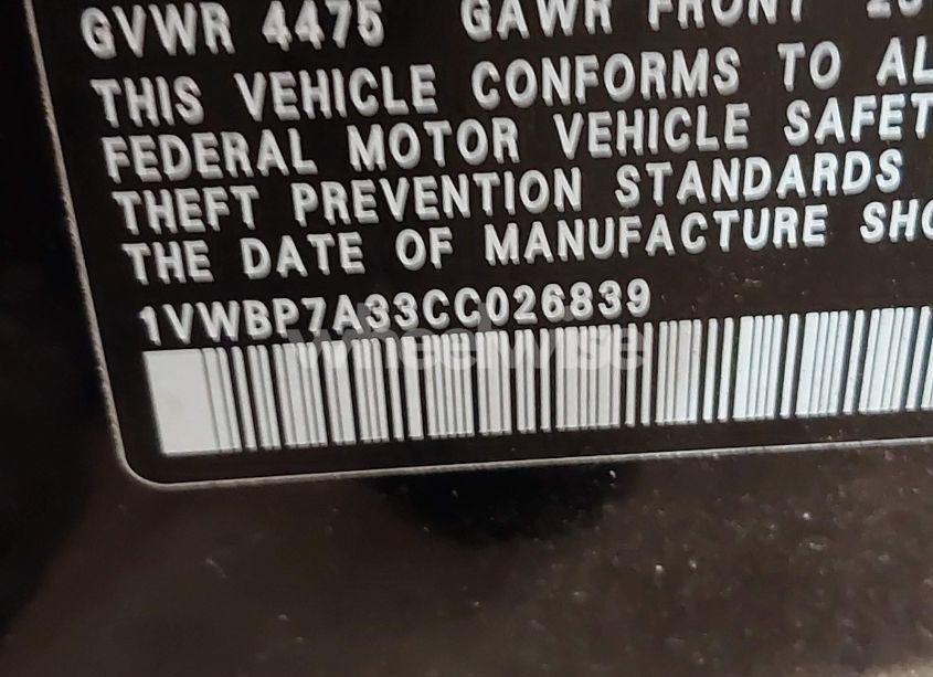 Photo 9 of 2012 Volkswagen Passat 2.5L SE (VIN 1VWBP7A33CC026839)