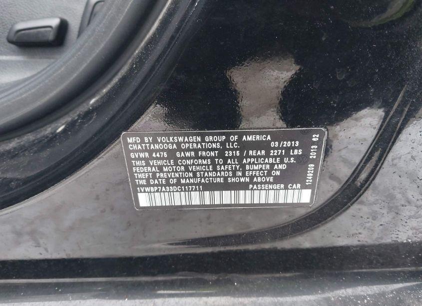Photo 9 of 2013 Volkswagen Passat 2.5L SE (VIN 1VWBP7A33DC117711)