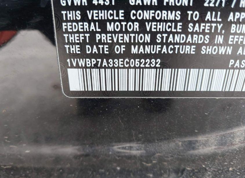 Photo 9 of 2014 Volkswagen Passat 2.5L SE (VIN 1VWBP7A33EC052232)