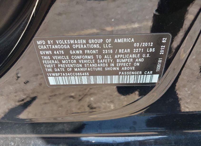 Photo 9 of 2012 Volkswagen Passat 2.5L SE (VIN 1VWBP7A34CC065455)