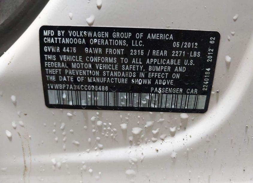 Photo 9 of 2012 Volkswagen Passat 2.5L SE (VIN 1VWBP7A34CC098486)