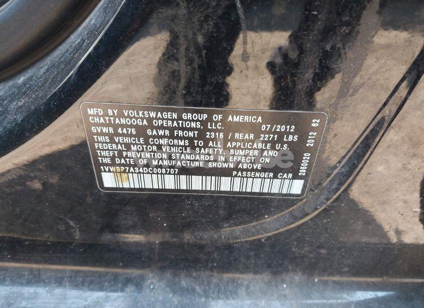 Photo 9 of 2013 Volkswagen Passat 2.5L SE (VIN 1VWBP7A34DC008707)