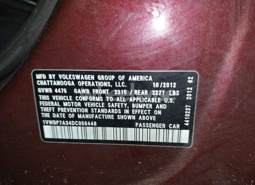 Photo 9 of 2013 Volkswagen Passat 2.5L SE (VIN 1VWBP7A34DC056448)