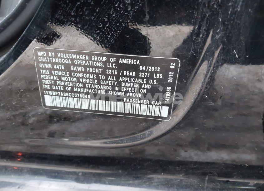 Photo 9 of 2012 Volkswagen Passat 2.5L SE (VIN 1VWBP7A35CC076349)