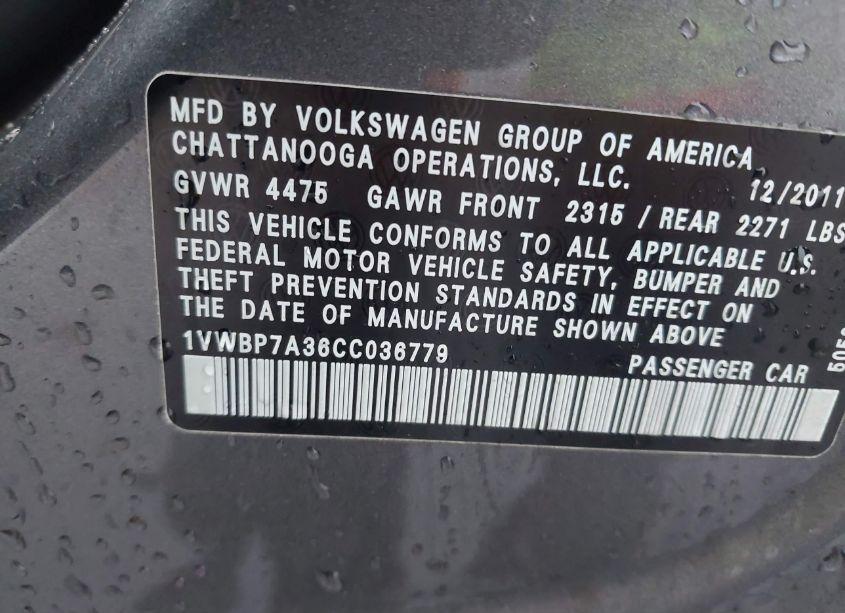 Photo 9 of 2012 Volkswagen Passat 2.5L SE (VIN 1VWBP7A36CC036779)