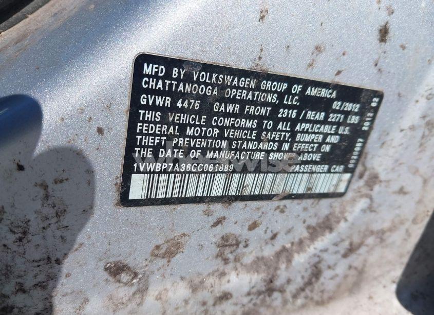 Photo 9 of 2012 Volkswagen Passat 2.5L SE (VIN 1VWBP7A36CC061889)