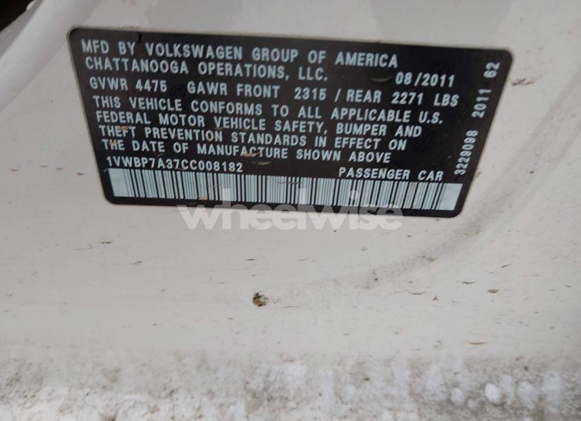 Photo 9 of 2012 Volkswagen Passat 2.5L SE (VIN 1VWBP7A37CC008182)