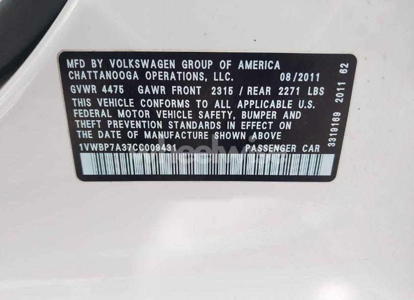 Photo 9 of 2012 Volkswagen Passat 2.5L SE (VIN 1VWBP7A37CC009431)