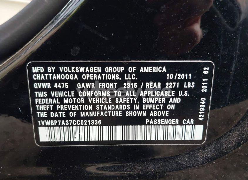 Photo 9 of 2012 Volkswagen Passat 2.5L SE (VIN 1VWBP7A37CC021336)