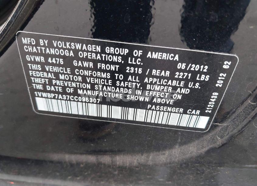 Photo 9 of 2012 Volkswagen Passat 2.5L SE (VIN 1VWBP7A37CC095307)