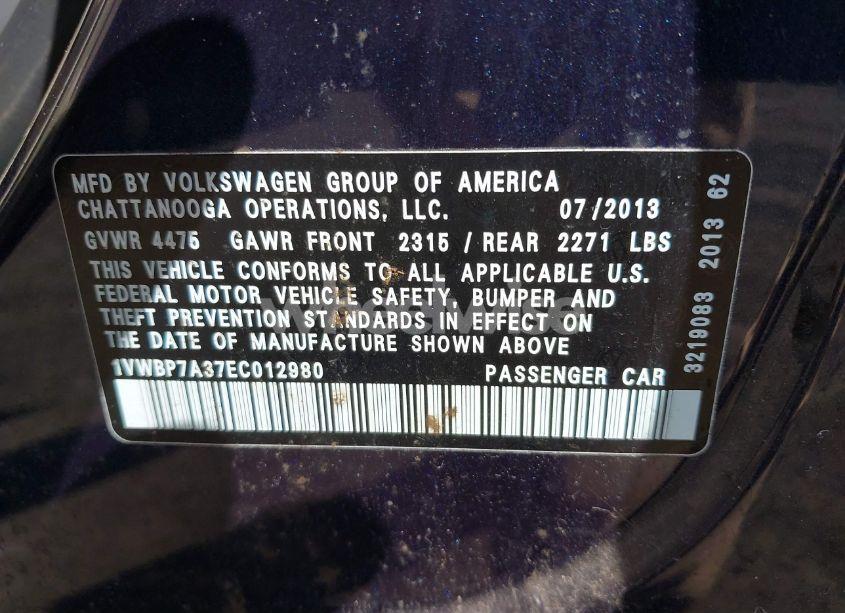 Photo 9 of 2014 Volkswagen Passat 2.5L SE (VIN 1VWBP7A37EC012980)