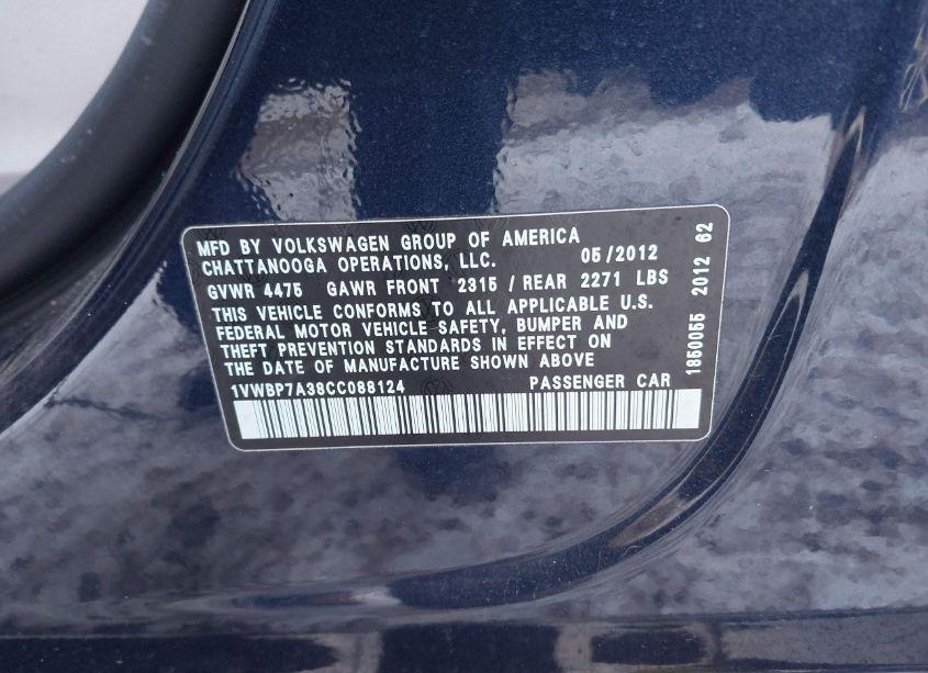 Photo 9 of 2012 Volkswagen Passat 2.5L SE (VIN 1VWBP7A38CL088124)