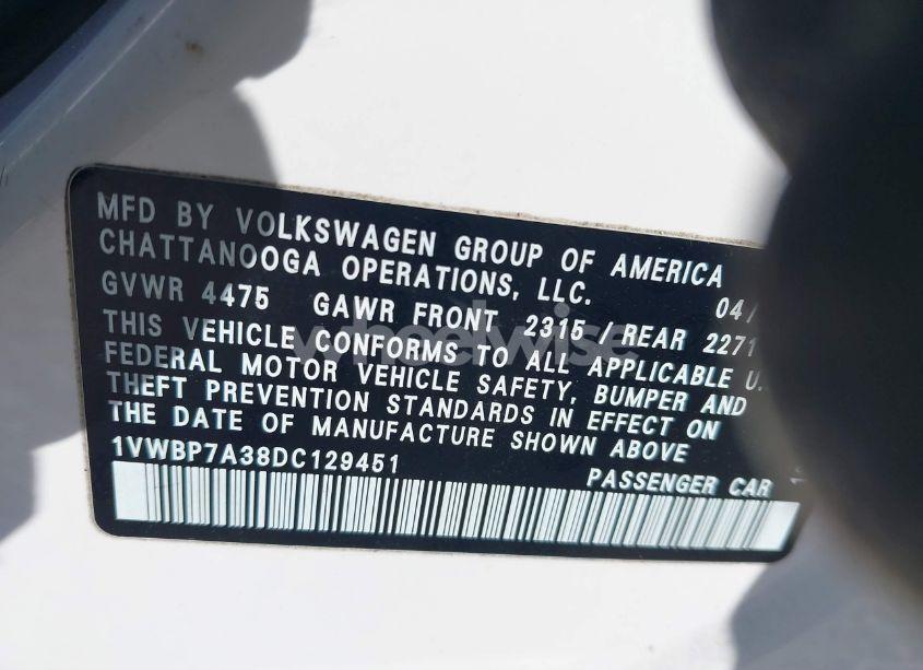 Photo 9 of 2013 Volkswagen Passat 2.5L SE (VIN 1VWBP7A38DC129451)