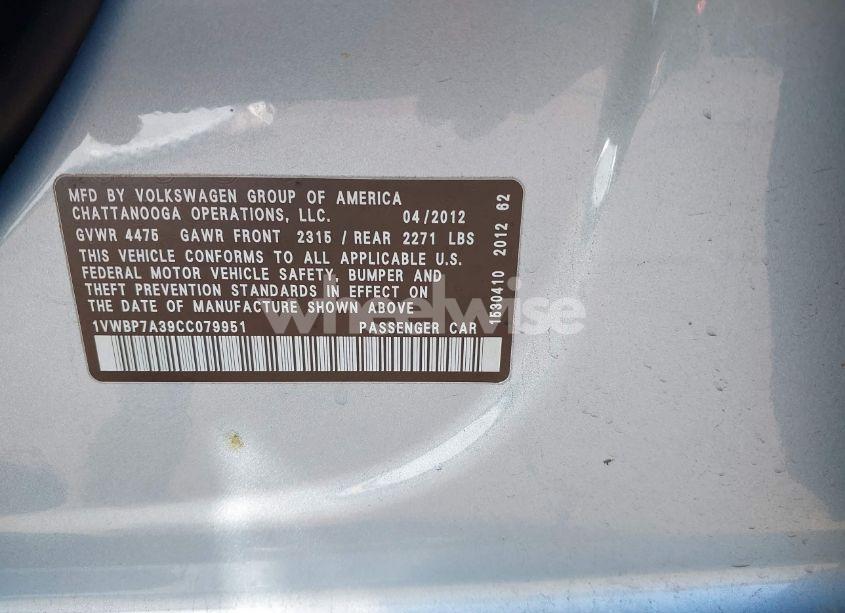 Photo 9 of 2012 Volkswagen Passat 2.5L SE (VIN 1VWBP7A39CC079951)