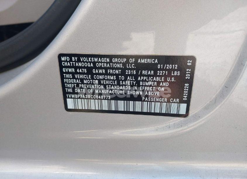 Photo 9 of 2012 Volkswagen Passat 2.5L SE (VIN 1VWBP7A3XCC048773)
