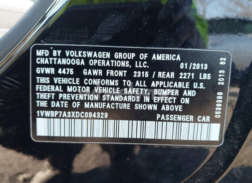 Photo 9 of 2013 Volkswagen Passat 2.5L SE (VIN 1VWBP7A3XDC094329)