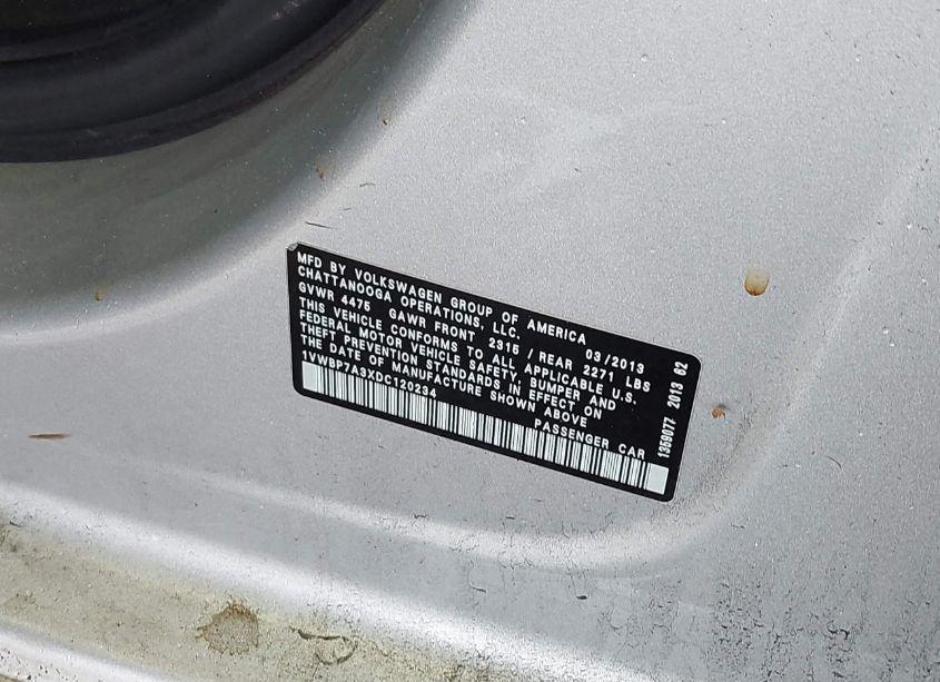 Photo 9 of 2013 Volkswagen Passat 2.5L SE (VIN 1VWBP7A3XDC120234)